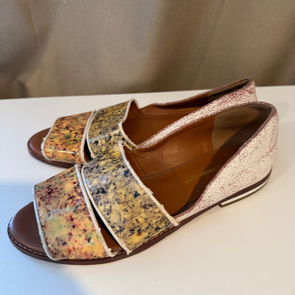 Rebecca Minkoff Multi Color Splatter Patent Leather D'Orsay Flat Sandals 8M